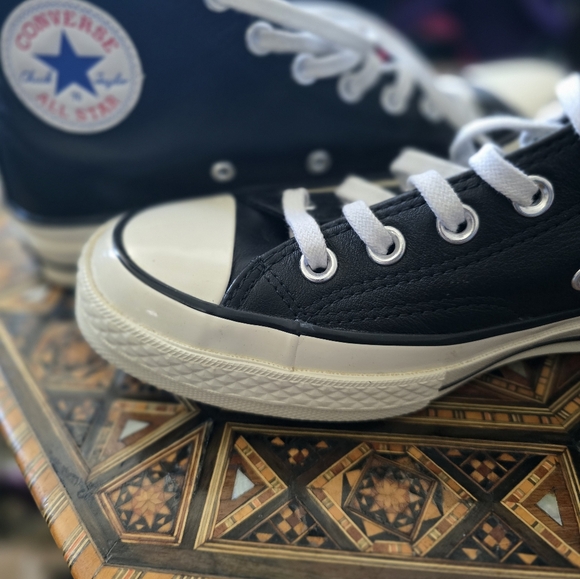 Converse Black High-Top Sneakers LEATHER Unisex Size 7 In Mens, 9 In Womens - Picture 10 of 16